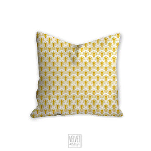 yellow art deco pillow, scalloped pattern, throw pillow, retro, interior design, modern pillow, Interior decor, pillow cover, home accents