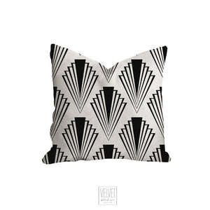 Art deco geometric fan pillow, retro linear black pattern, modern pillow, Interior decor, decor, pillow cover and insert, home accent pillow