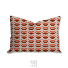 Load image into Gallery viewer, Crescent moon pillow, red tangerine moons, mid century, boho modern pillow, muted color, home decor, pillow cover and insert, accent pillow