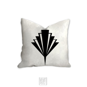 Art deco pillow, stylized fan pattern, black and white, abstract, retro pillow, modern, Interior decor, home decor pillow cover and insert