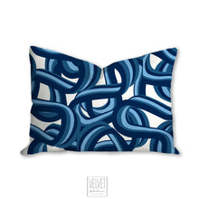 Load image into Gallery viewer, Blue abstract pillow, tangled waves pattern, modern pillow, Interior decor, home decor pillow cover and insert, 3d home accent pillow