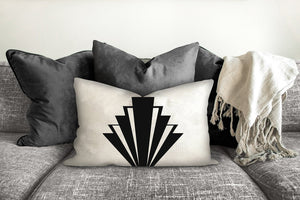 Art deco fan pillow, retro, linear geometric black pattern, Interior decor, home decor, pillow cover and insert, home accent pillow