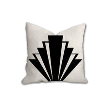 Load image into Gallery viewer, Art deco fan pillow, retro, linear geometric black pattern, Interior decor, home decor, pillow cover and insert, home accent pillow