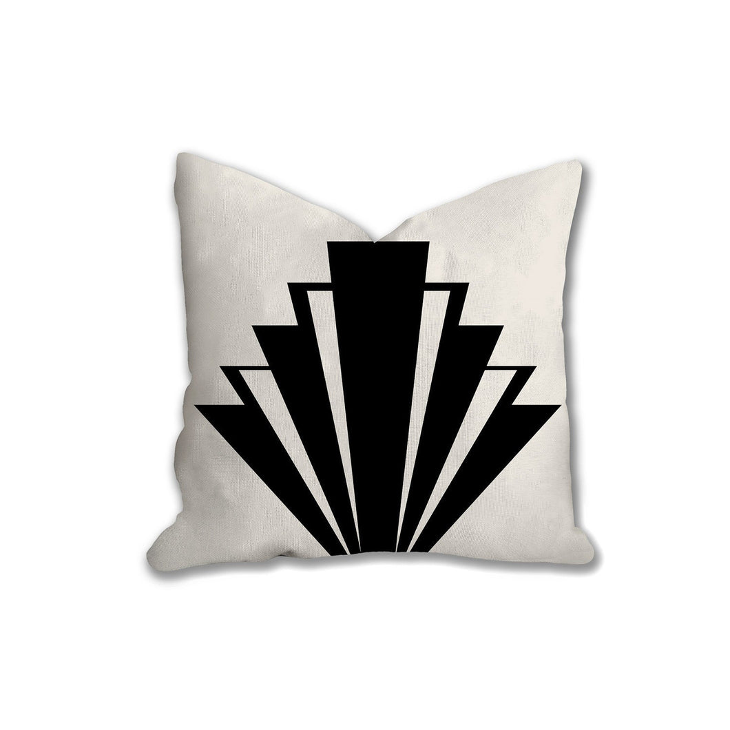 Art deco fan pillow, retro, linear geometric black pattern, Interior decor, home decor, pillow cover and insert, home accent pillow