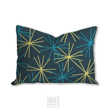 Load image into Gallery viewer, Blue and yellow mod pillow, starry night, stars, modern Interior decor, home decor, pillow cover, pillow insert, pillow case, modern pillow