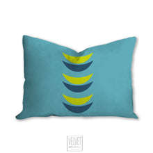 Load image into Gallery viewer, Crescent moon pillow, blue and green mid century, boho modern pillow, Interior decor, home decor pillow cover and insert, accent pillow