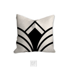Load image into Gallery viewer, Art deco pillow, retro linear black pattern, modern pillow, Interior decor, home decor, pillow cover, accent pillow, architectural