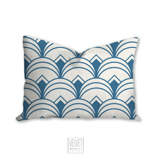 Load image into Gallery viewer, Blue pillow, Art deco geometric, retro linear pattern, modern pillow, Interior decor, home decor pillow cover and insert, home accent pillow