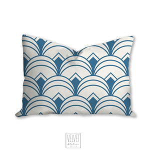 Blue pillow, Art deco geometric, retro linear pattern, modern pillow, Interior decor, home decor pillow cover and insert, home accent pillow