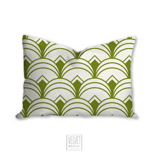 Load image into Gallery viewer, Green pillow, throw pillow with Art deco geometric, retro linear pattern, modern pillow, Interior decor, pillow cover, home accent pillow