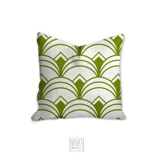 Load image into Gallery viewer, Green pillow, throw pillow with Art deco geometric, retro linear pattern, modern pillow, Interior decor, pillow cover, home accent pillow