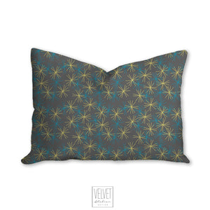 Little stars pillow with gray background, mod yellow and blue stars, modern decor, home interior, pillow cover, pillow insert, pillow case