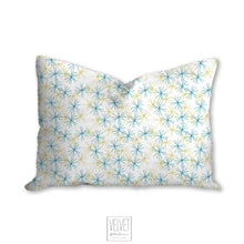 Load image into Gallery viewer, Little stars pillow with yellow and blue stars, modern decor, home interior, pillow cover, pillow insert, pillow case, kids room, nursery
