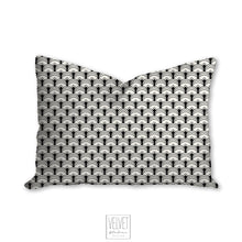 Load image into Gallery viewer, Art deco patterned pillow, retro linear black pattern, modern pillow, Interior decor, home decor pillow cover and insert, home accent pillow