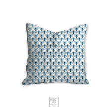 Load image into Gallery viewer, Blue art deco pillow, scalloped pattern, throw pillow, retro, interior design, modern pillow, Interior decor, pillow cover, home accents