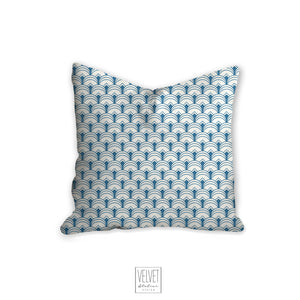 Blue art deco pillow, scalloped pattern, throw pillow, retro, interior design, modern pillow, Interior decor, pillow cover, home accents