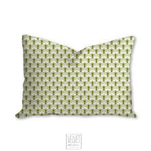 Load image into Gallery viewer, green art deco pillow, scalloped pattern, throw pillow, retro, interior design, modern pillow, Interior decor, pillow cover, home accents