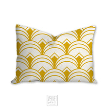 Load image into Gallery viewer, Yellow pillow, throw pillow with Art deco geometric, retro linear pattern, modern pillow, Interior decor, pillow cover, home accent pillow