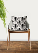 Load image into Gallery viewer, Art deco geometric fan pillow, retro linear black pattern, modern pillow, Interior decor, decor, pillow cover and insert, home accent pillow