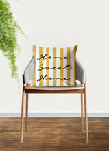Load image into Gallery viewer, Home Sweet Home pillow, modern Interior decor, typographic design, home decor, pillow cover and insert, yellow and blue, stripes