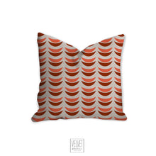 Load image into Gallery viewer, Crescent moon pillow, red tangerine moons, mid century, boho modern pillow, muted color, home decor, pillow cover and insert, accent pillow