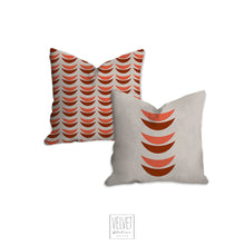 Load image into Gallery viewer, Crescent moon pillow, red tangerine moons, mid century, boho modern pillow, muted color, home decor, pillow cover and insert, accent pillow
