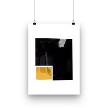 Load image into Gallery viewer, Abstract art print with geometric shapes, black and yellow squares,