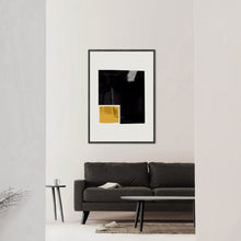 Load image into Gallery viewer, Abstract art print with geometric shapes, black and yellow squares,