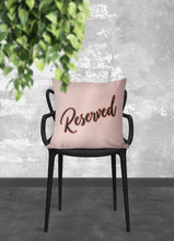 Load image into Gallery viewer, Reserved pillow in pink and black letters, pillow cover and insert. Interior decor, home decor pillow, home accent pillow, housewarming