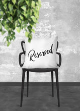 Load image into Gallery viewer, Reserved pillow in black, modern pillow, Interior decor, home decor pillow cover and insert, home accent pillow, housewarming