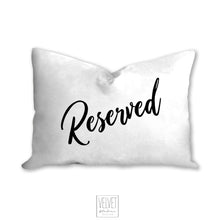 Load image into Gallery viewer, Reserved pillow in black, modern pillow, Interior decor, home decor pillow cover and insert, home accent pillow, housewarming