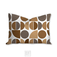 Load image into Gallery viewer, Mid century neutral pillow, brown and gray abstract design cover and insert, abstract shapes modern pillow, home accent pillow