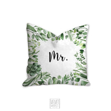 Load image into Gallery viewer, Mr and Mrs pillows, wedding decor, wedding gift, set of 2, cover only or cover and insert, bride and goom housewarming gift, interior decor