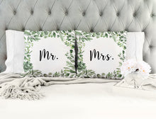 Load image into Gallery viewer, Mr and Mrs pillows, wedding decor, wedding gift, set of 2, cover only or cover and insert, bride and goom housewarming gift, interior decor