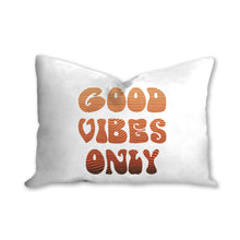 Load image into Gallery viewer, Good vibes only pillow, orange colors, groovy, Boho pillow, retro pillow, throw pillow, home decor, pillow cover and insert, accent pillow