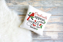 Load image into Gallery viewer, Cardinal pillow, spiritual bird messenger from Go. Angelic messages from above. pillow cover, pillow insert, nature decor, farmhouse