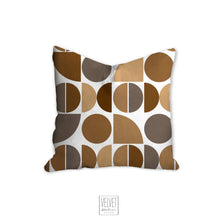 Load image into Gallery viewer, Mid century neutral pillow, brown and gray abstract design cover and insert, abstract shapes modern pillow, home accent pillow