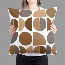 Load image into Gallery viewer, Mid century neutral pillow, brown and gray abstract design cover and insert, abstract shapes modern pillow, home accent pillow