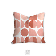 Load image into Gallery viewer, Mid century pink blush pillow, cover and insert, abstract shapes modern pillow, home accent pillow