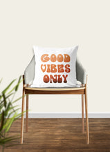 Load image into Gallery viewer, Good vibes only pillow, orange colors, groovy, Boho pillow, retro pillow, throw pillow, home decor, pillow cover and insert, accent pillow