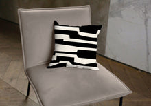 Load image into Gallery viewer, Black and white pillow with labyrinth pattern