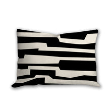 Load image into Gallery viewer, Black and white pillow with labyrinth pattern