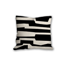 Load image into Gallery viewer, Black and white pillow with labyrinth pattern