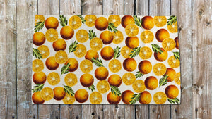 Tea Towel With Oranges on cotton fabric. Table Cloth For Dining Decor. Perfect Dining Farmhouse Decor, Shabby Chic, Country Chic Style