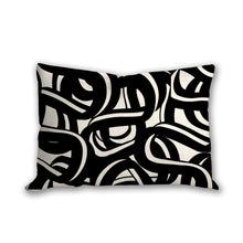 Load image into Gallery viewer, Black and white abstract pillow, tangled waves pattern